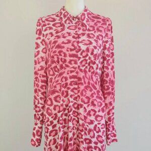 Kate Spade Panthera pink and red dress size 8 long sleeve leopard print